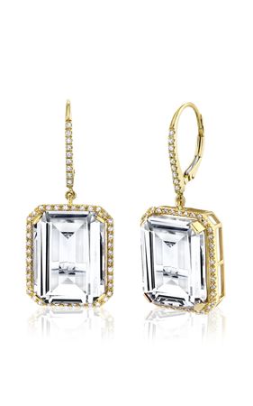 18k Yellow Gold White Topaz & Diamond Portrait Gemstome Earrings By Shay | Moda Operandi