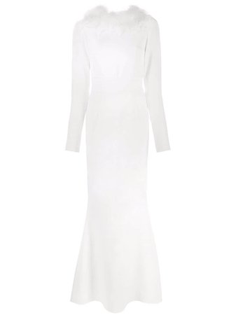 Styland feather-trimmed floor-length Gown - Farfetch