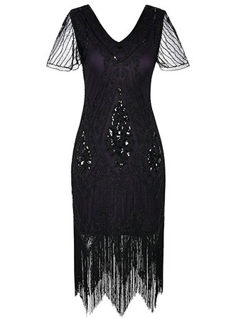 PrettyGuide Women's 1920s Dress Sequin Art Deco Flapper Dress with Sleeve at Amazon Women’s Clothing store: