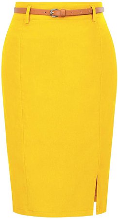 Kate Kasin Women's Bodycon Pencil Skirt with Blet Solid Color Hip-Wrapped at Amazon Women’s Clothing store
