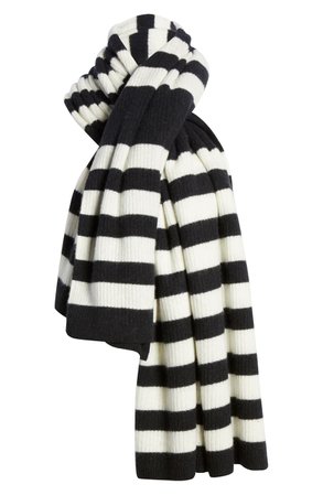 Halogen® x Atlantic-Pacific Stripe Cashmere Blanket Scarf black white