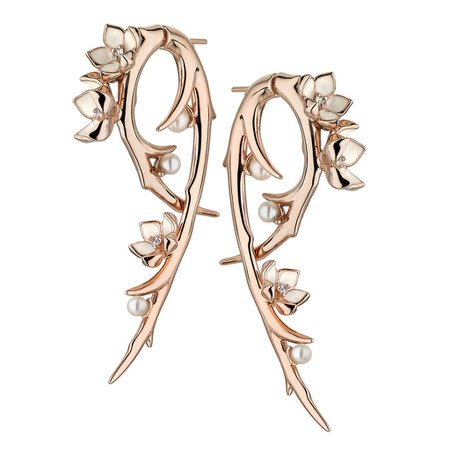 Shaun Leane | Cherry Blossom diamond and pearl hook earrings
