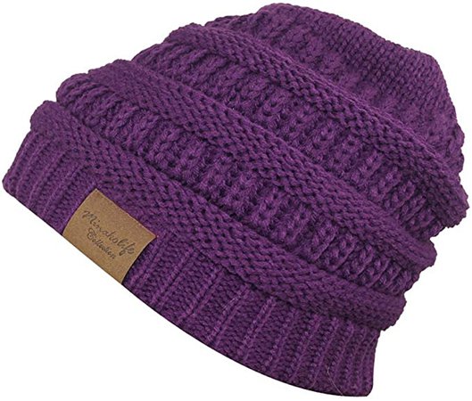 MINAKOLIFE Soft Slouchy Hat Extra Long Cable Knit Beanie Cap Purple at Amazon Women’s Clothing store