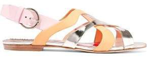 Color-block Matte And Metallic Leather Slingback Sandals