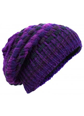 Ribbed Purple Beanie Woolly Hat