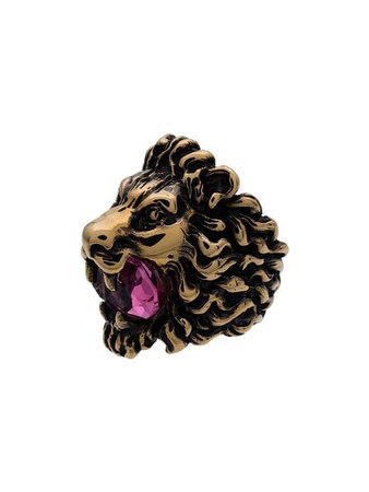 Gucci Gold-tone Lion head crystal ring