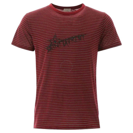 Saint Laurent Mens Burgundy Striped Logo Print T-Shirt
