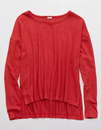Aerie Waffle Long Sleeve Pajama Shirt red