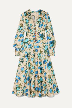 Blue Floral-print silk-twill midi dress | Gucci | NET-A-PORTER