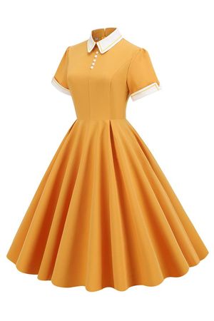 yellow 1950s short sleeve vintage dress
