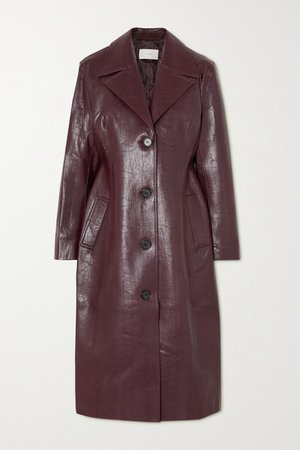 Faux Leather Coat - Burgundy