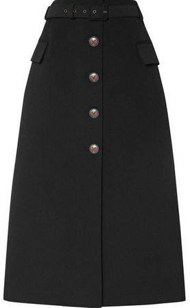 Belted Wool-blend Twill Midi Skirt - Black
