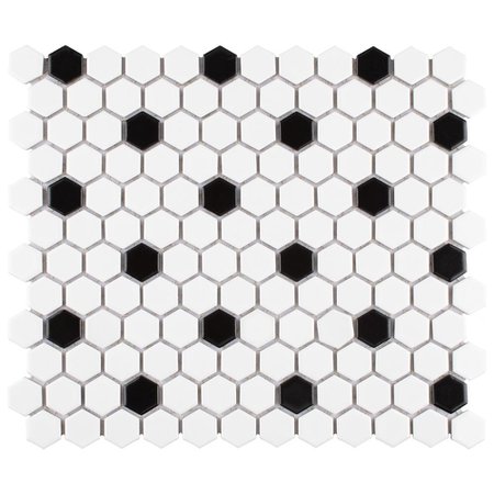 Merola Tile Madison Hex Matte 11-7/8 in. x 10-1/4 in. x 6mm Cool White with Black Dot Porcelain Mosaic Tile-FTC1MMCWD - The Home Depot