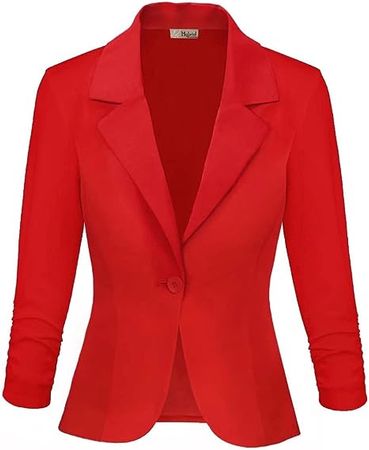 Women's Lightweight Casual Work Office Stretch Ponte Cardigan Blazer Jacket JK1131 RED 1X at Amazon Women’s Clothing store