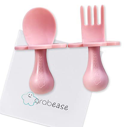 Amazon.com : GRABEASE First Self Feed Baby Utensils with a Togo Pouch - Anti-Choke, BPA-Free Baby Spoon and Fork Toddler Utensils - Toddler Silverware for Baby Led Weaning Ages 6 Months+, Blush : Baby