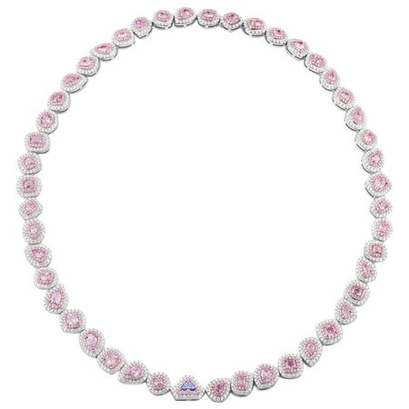 GIA Certified 18.84 Carat Royal Blue and Fancy Pink Diamond White Gold Necklace