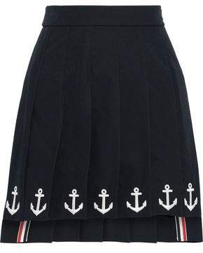 Pleated Embroidered Cotton-twill Mini Skirt