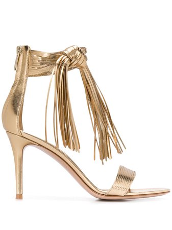 Gianvito Rossi Fringed 85Mm Sandals G6151185RICNPS Gold | Farfetch
