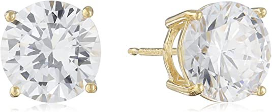 Amazon.com: Amazon Essentials Yellow Gold Plated Sterling Silver Round Cut Cubic Zirconia Stud Earrings (8.5mm) : Clothing, Shoes & Jewelry