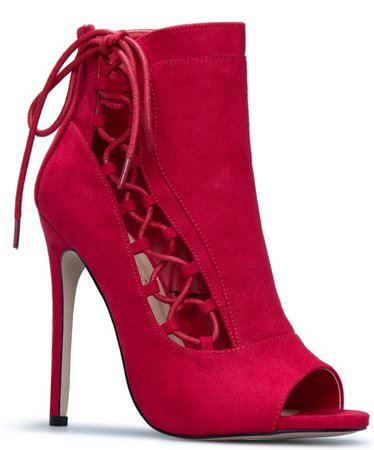 Red laced heeled boots
