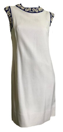 Sleeveless White Linen Weave Rayon Shift Dress with Blue and White Bea – Dorothea's Closet Vintage