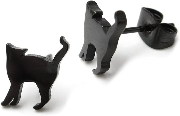 Amazon.com: Stainless Steel Black Pets Post Stud Earrings Walking Cat: Jewelry
