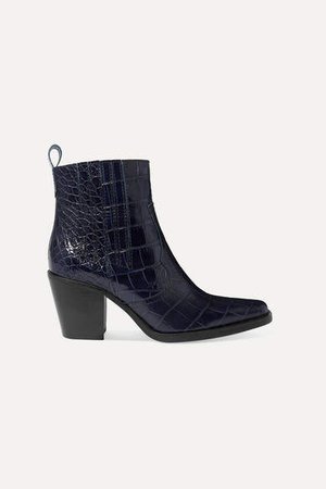 Callie Croc-effect Leather Ankle Boots - Navy