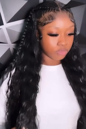 two braids with curly quick weave