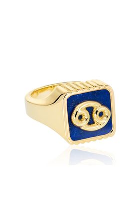 18k Yellow Gold Cancer Ring With Lapis Lazuli By Sauer | Moda Operandi