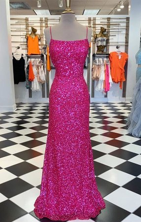 sequins hot pink prom dress