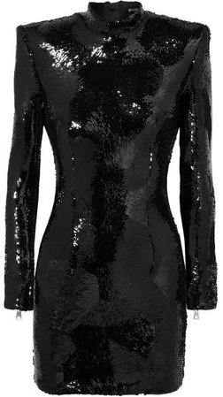Sequined Crepe Mini Dress - Black