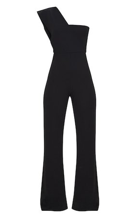 Black Drape One Shoulder Jumpsuit | PrettyLittleThing
