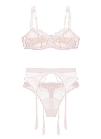 Lily Lace Balcony Bra, Thong, Suspender Belt and Stockings