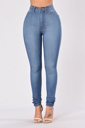 Classic High Waist Skinny Jeans - Medium Blue