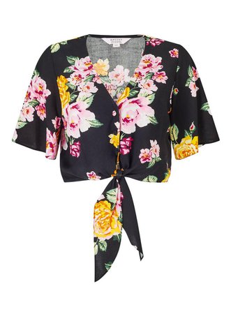 PETITE Black Floral Print Angel Sleeve Top - Holiday Shop - Clothing - Miss Selfridge