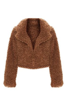 Brown Cropped Teddy Fur Coat | PrettyLittleThing