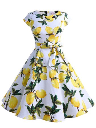1950s Lemon Belted Swing Dress – Retro Stage - Chic Vintage Dresses and Accessories