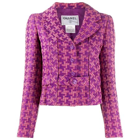 2001s Chanel Pink Jacquard Jacket For Sale at 1stDibs