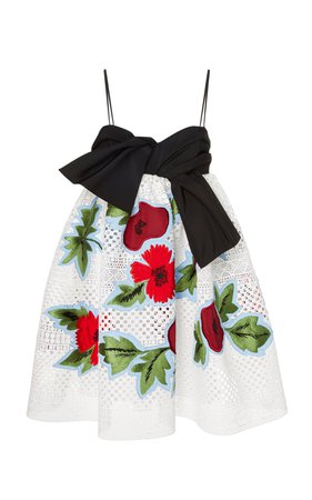 Bow-Detailed Floral-Embroidered Lace Mini Dress by Carolina Herrera | Moda Operandi