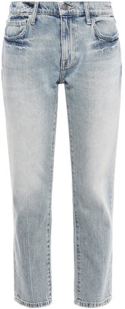 Cropped Faded Mid-rise Straight-leg Jeans