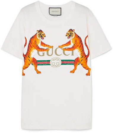 Oversized Printed Stretch-cotton Jersey T-shirt - White