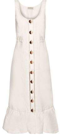 Fluted Button-detailed Linen Midi Dress