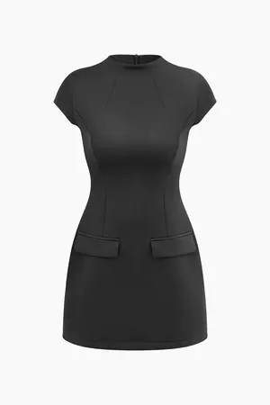 Solid Round Neck Short Sleeve Midi Dress – Micas