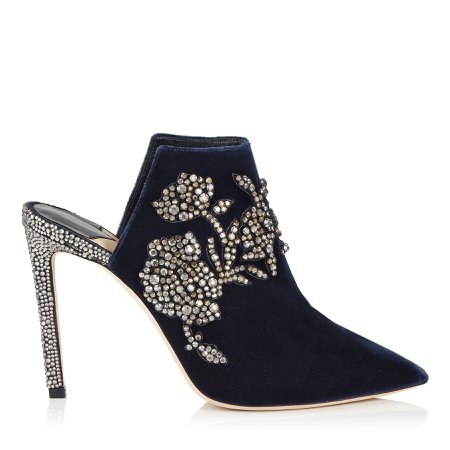 Navy velvet pump boots with crystals