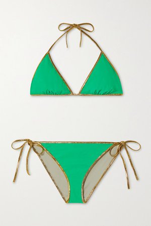 Hampton Metallic-trimmed Reversible Bikini - Green