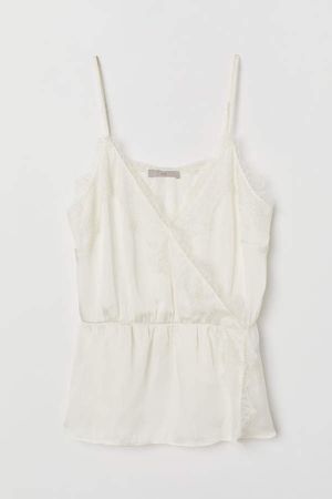 Satin Camisole Top with Lace - White