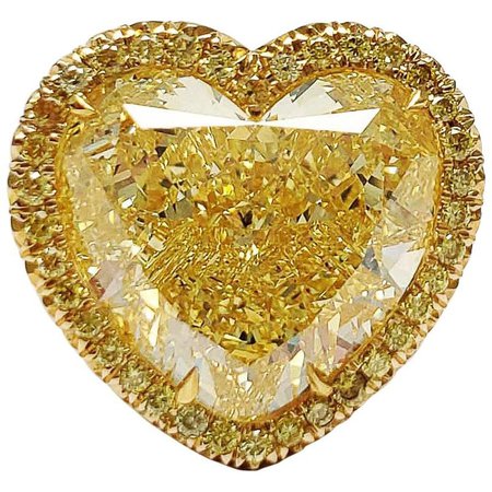 Scarselli 12 Carat Fancy Intense Yellow Heart Shape Diamond VS1 Ring