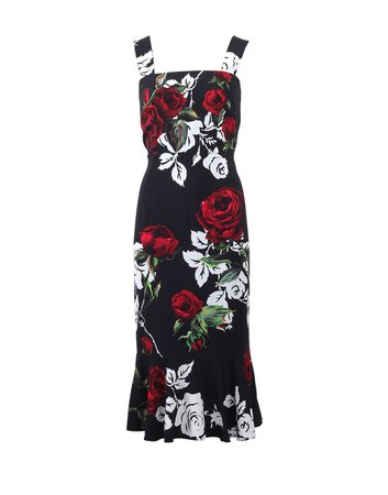 Dolce & Gabbana Black Rose Print Dress