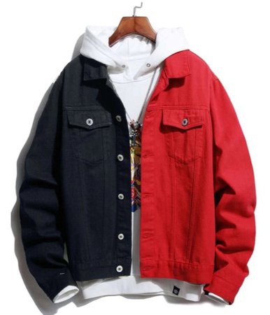 Red And Black Split Dye Jean Jacket
