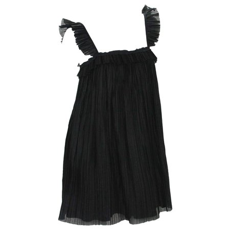 New Fendi Baby Doll Black Plisse-Organza Mini Dress It.42 For Sale at 1stDibs